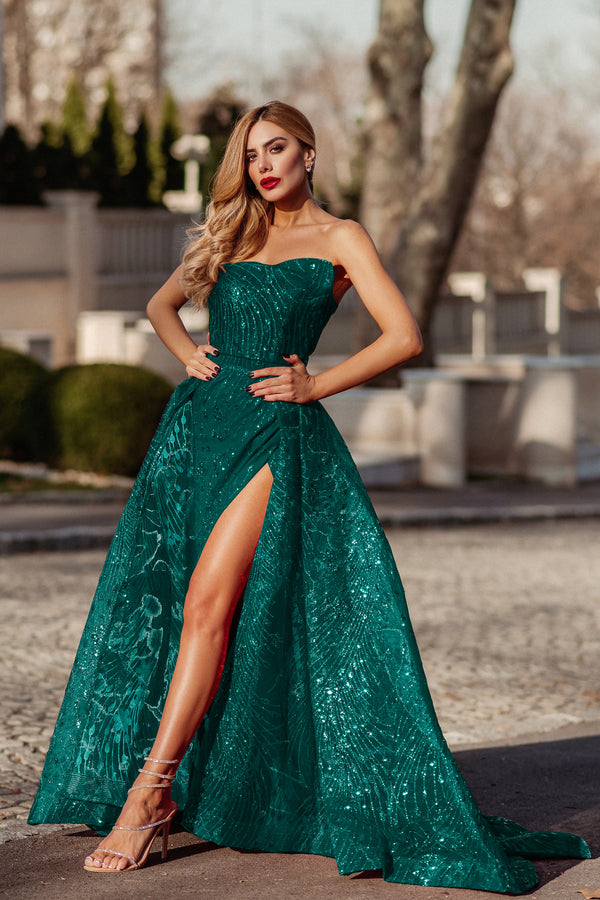 Strapless Floor-Length Sequin Formal A-Line Gown Tina Holly TK310