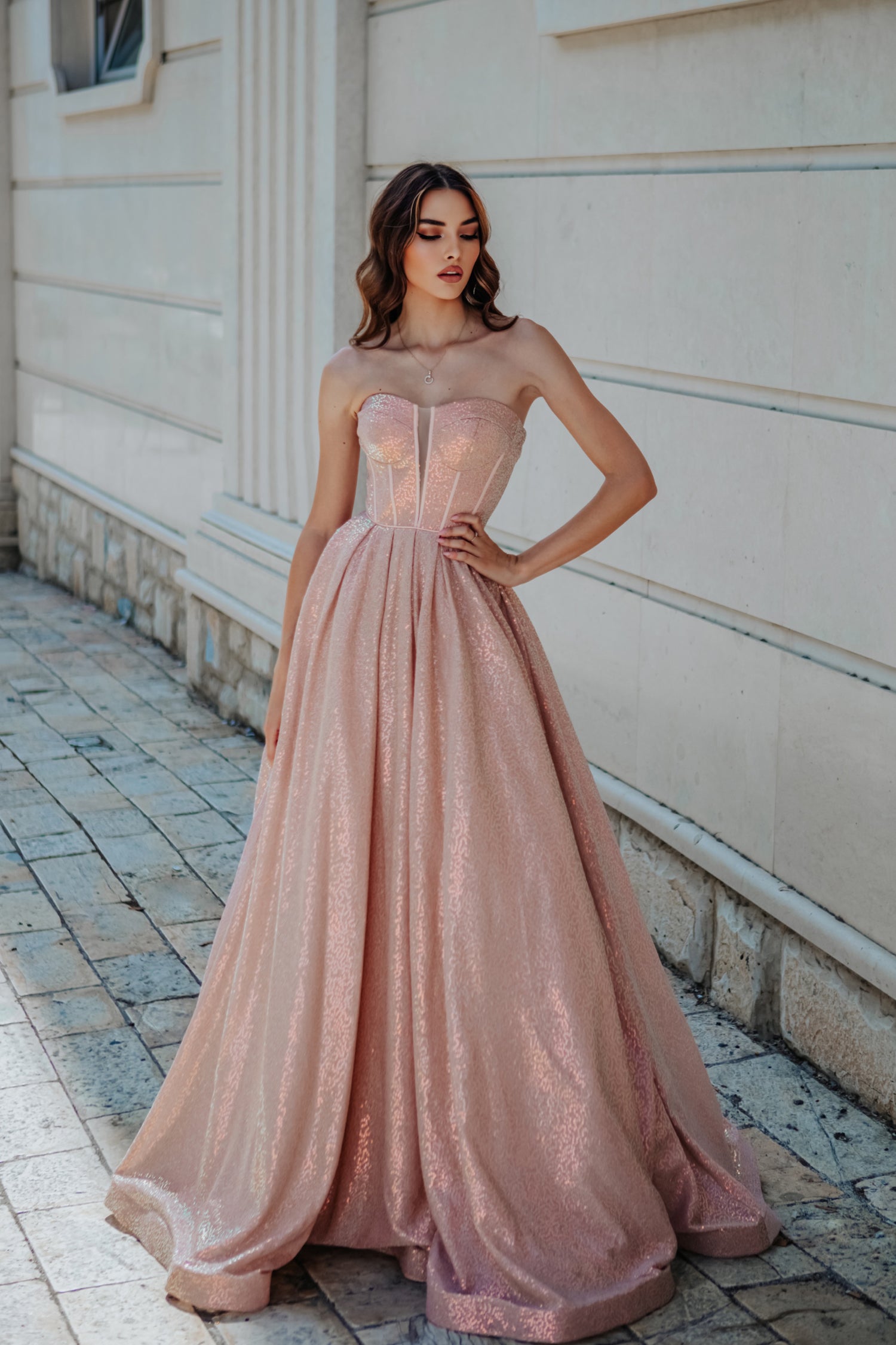 Strapless Floor-Length Sequin Formal Ball Gown Tina Holly TK313