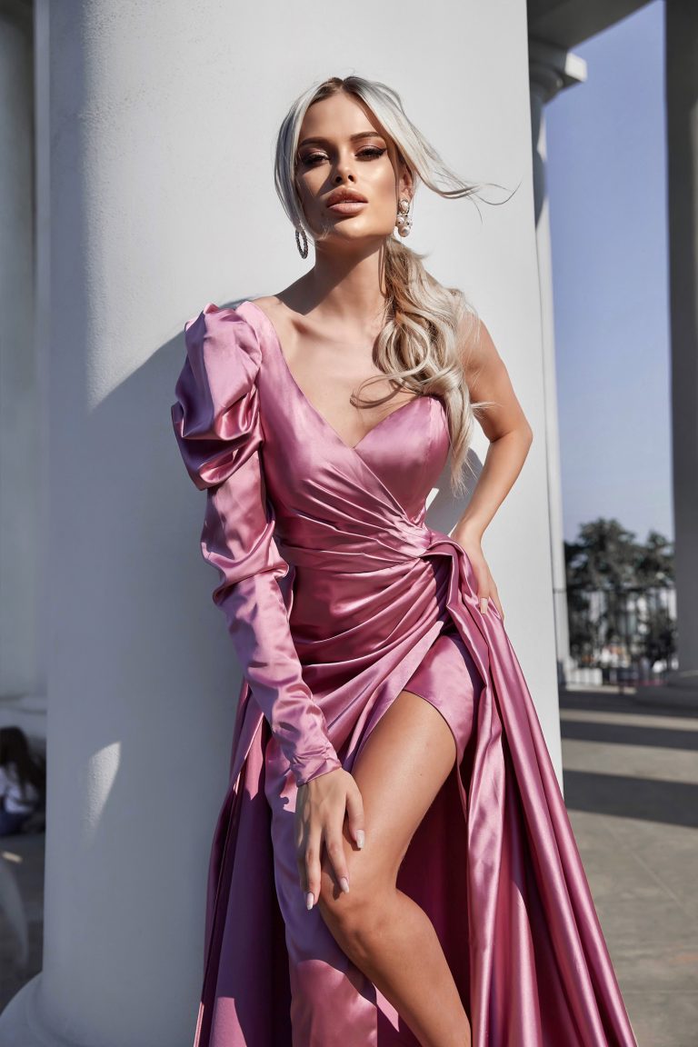 V-Neck Floor-Length Satin Formal A-Line Gown - Tina Holly TYTK333