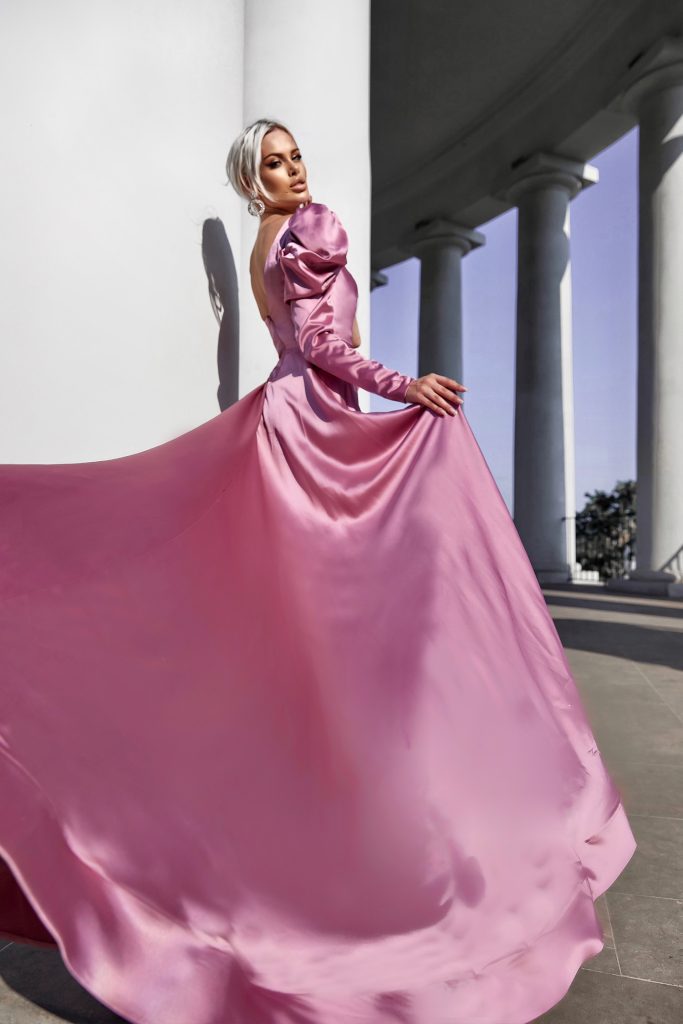 V-Neck Floor-Length Satin Formal A-Line Gown - Tina Holly TYTK333