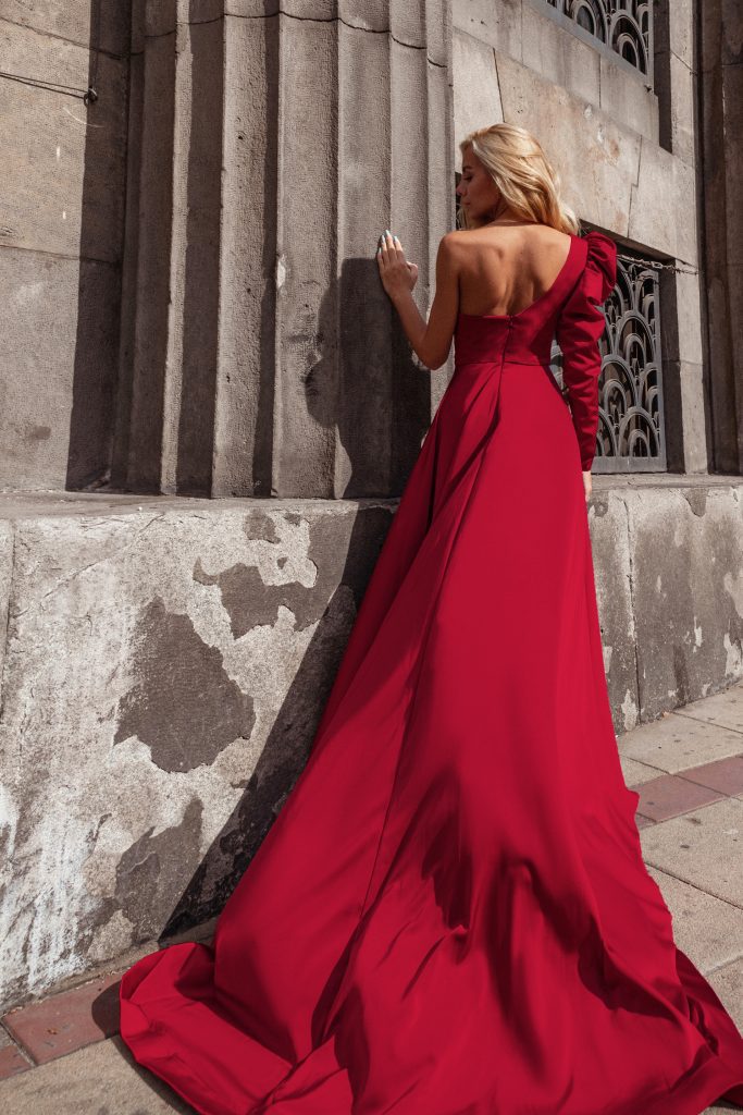 V-Neck Floor-Length Satin Formal A-Line Gown - Tina Holly TYTK333