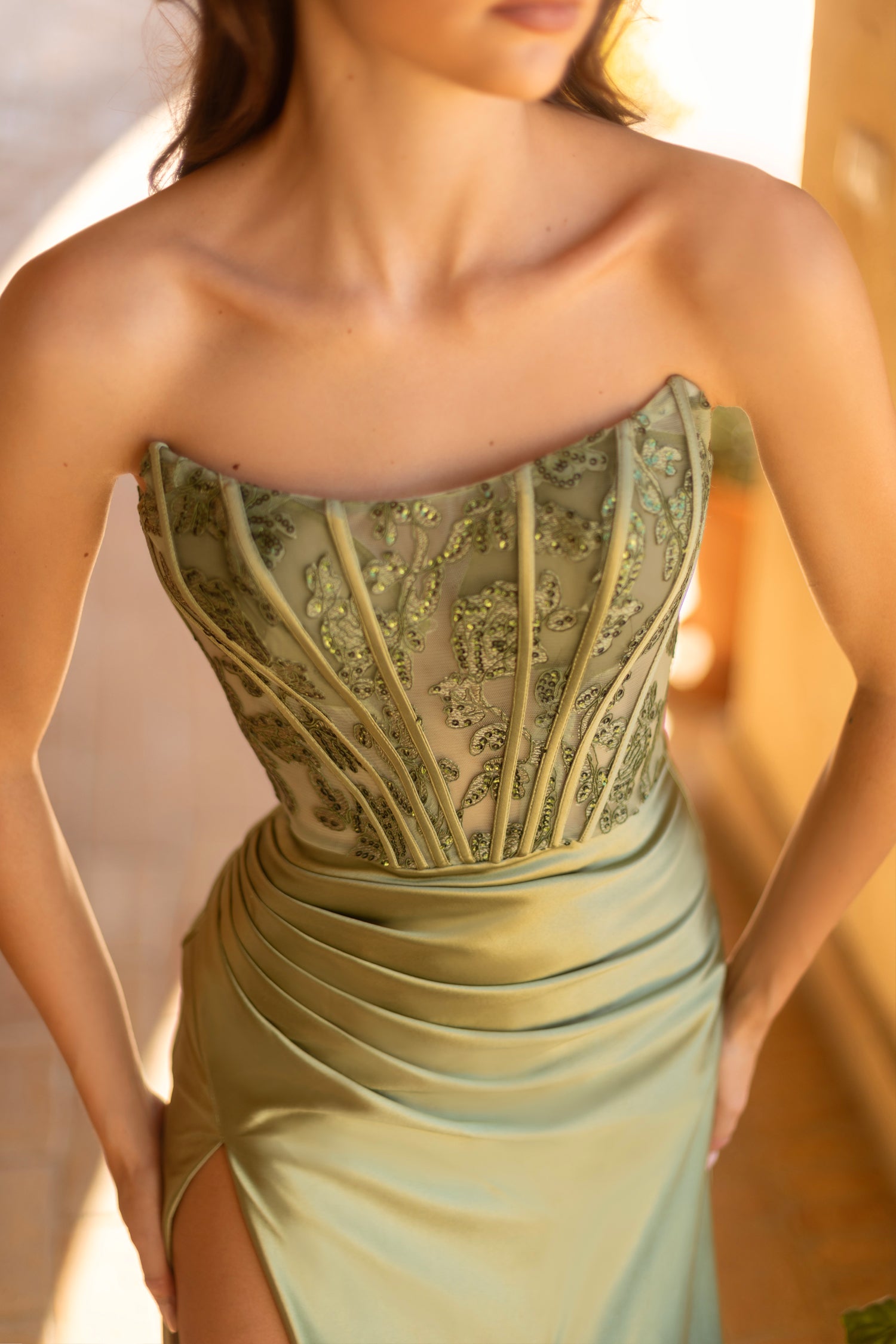 Prom Dresses Long Fitted Lace Formal Prom Dress Olive