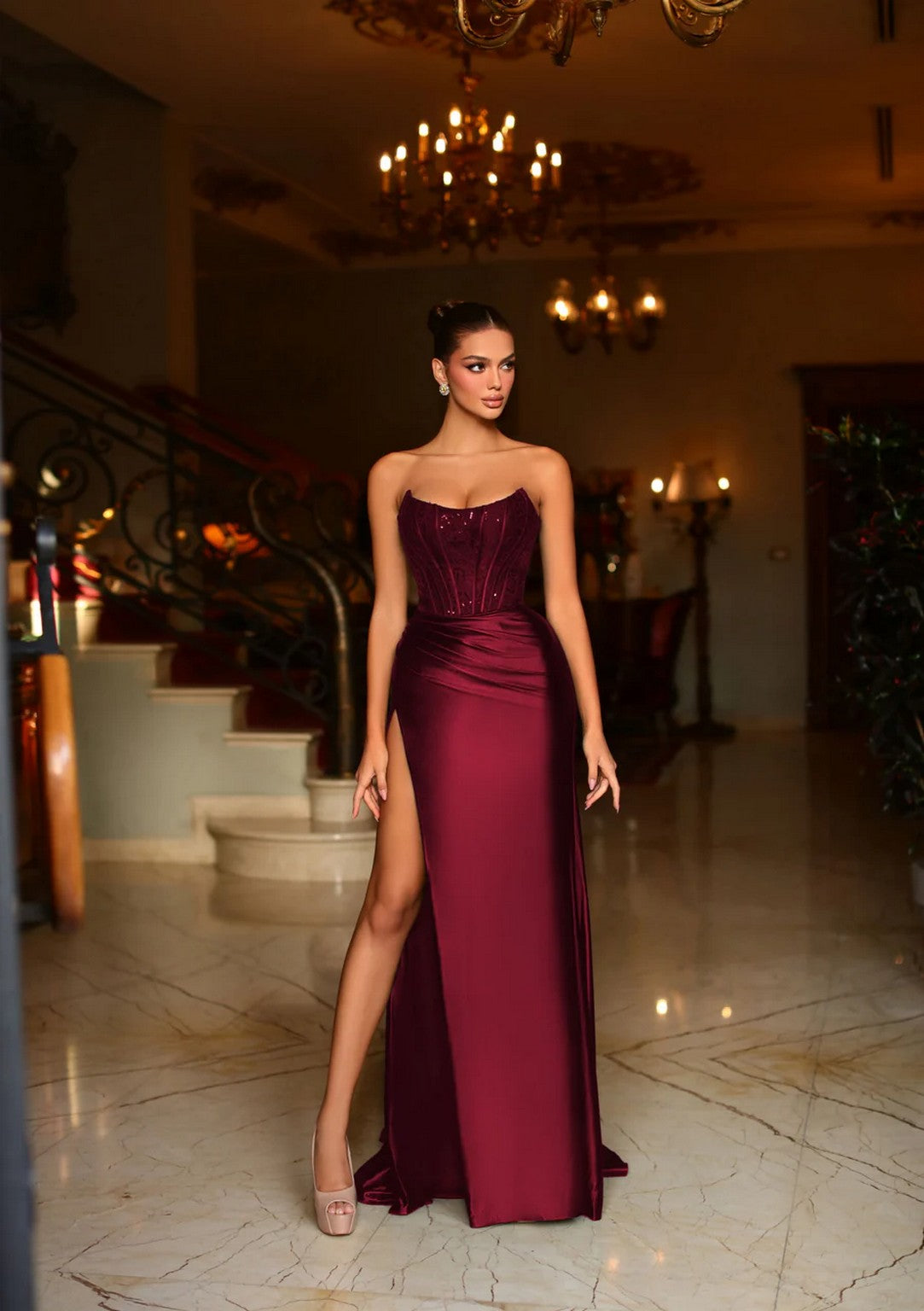 Tina Holly TK551 Long Fitted 3D Lace Formal Prom Dress