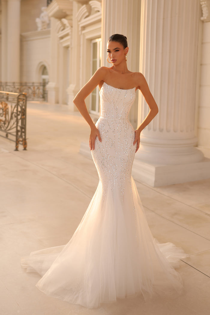 Prom Dresses Beaded Lace Long Formal Prom Dress Off White