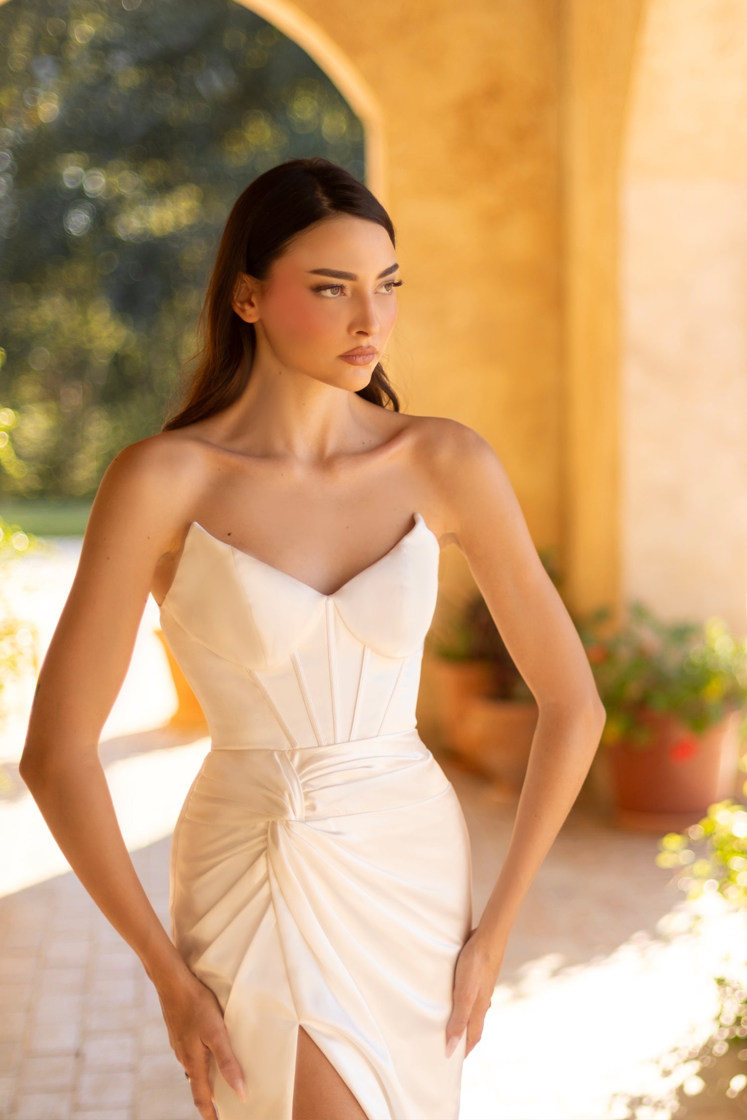 Tina Holly TT003W Bridal Long Pleated Slit Wedding Dress