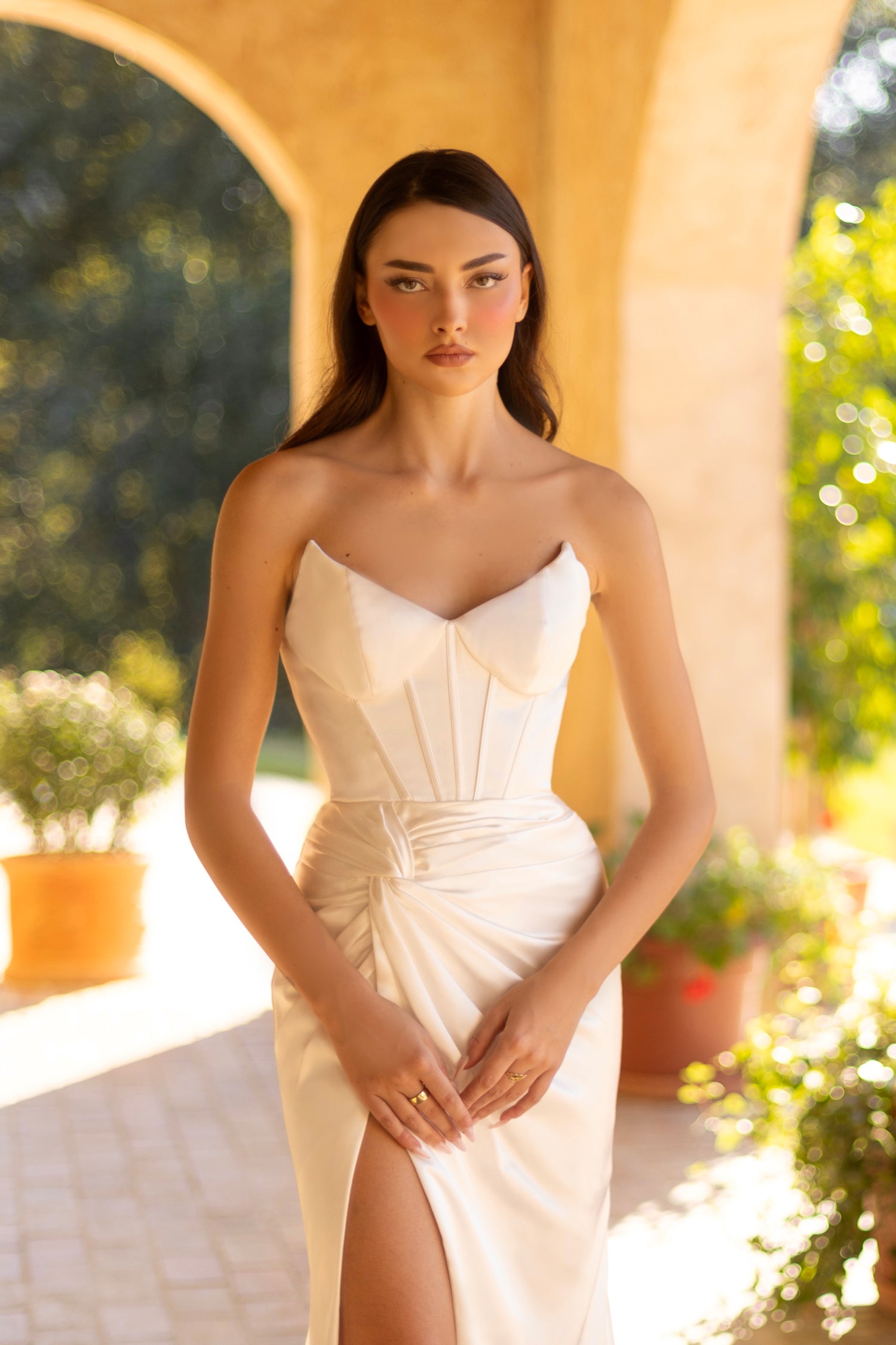 Tina Holly TT003W Bridal Long Pleated Slit Wedding Dress