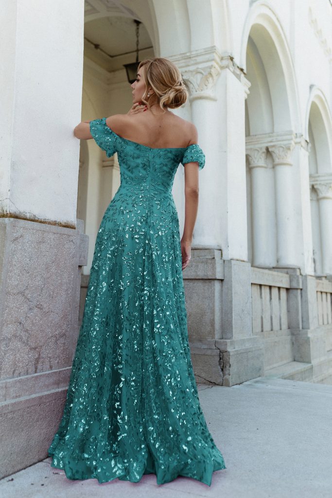Off-the-Shoulder Floor-Length Sequin Formal A-Line Gown - Tina Holly TYTW023