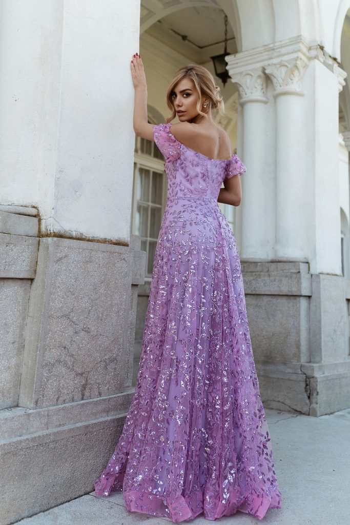 Off-the-Shoulder Floor-Length Sequin Formal A-Line Gown - Tina Holly TYTW023