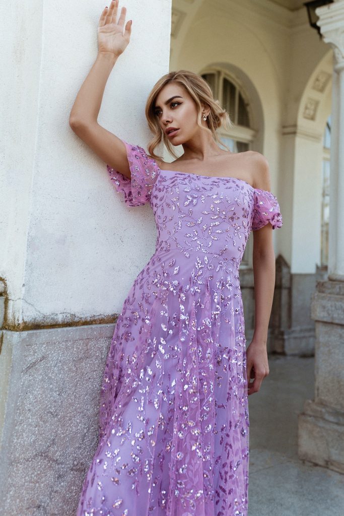 Off-the-Shoulder Floor-Length Sequin Formal A-Line Gown - Tina Holly TYTW023