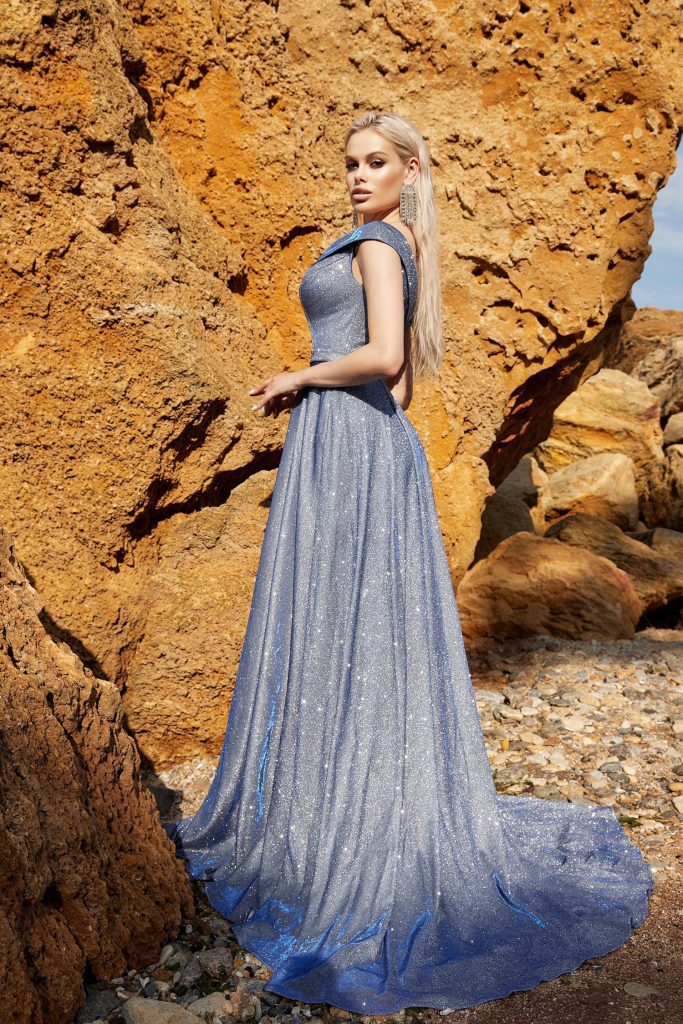 Off-the-Shoulder Floor-Length Sequin Formal A-Line Gown - Tina Holly TYTW028