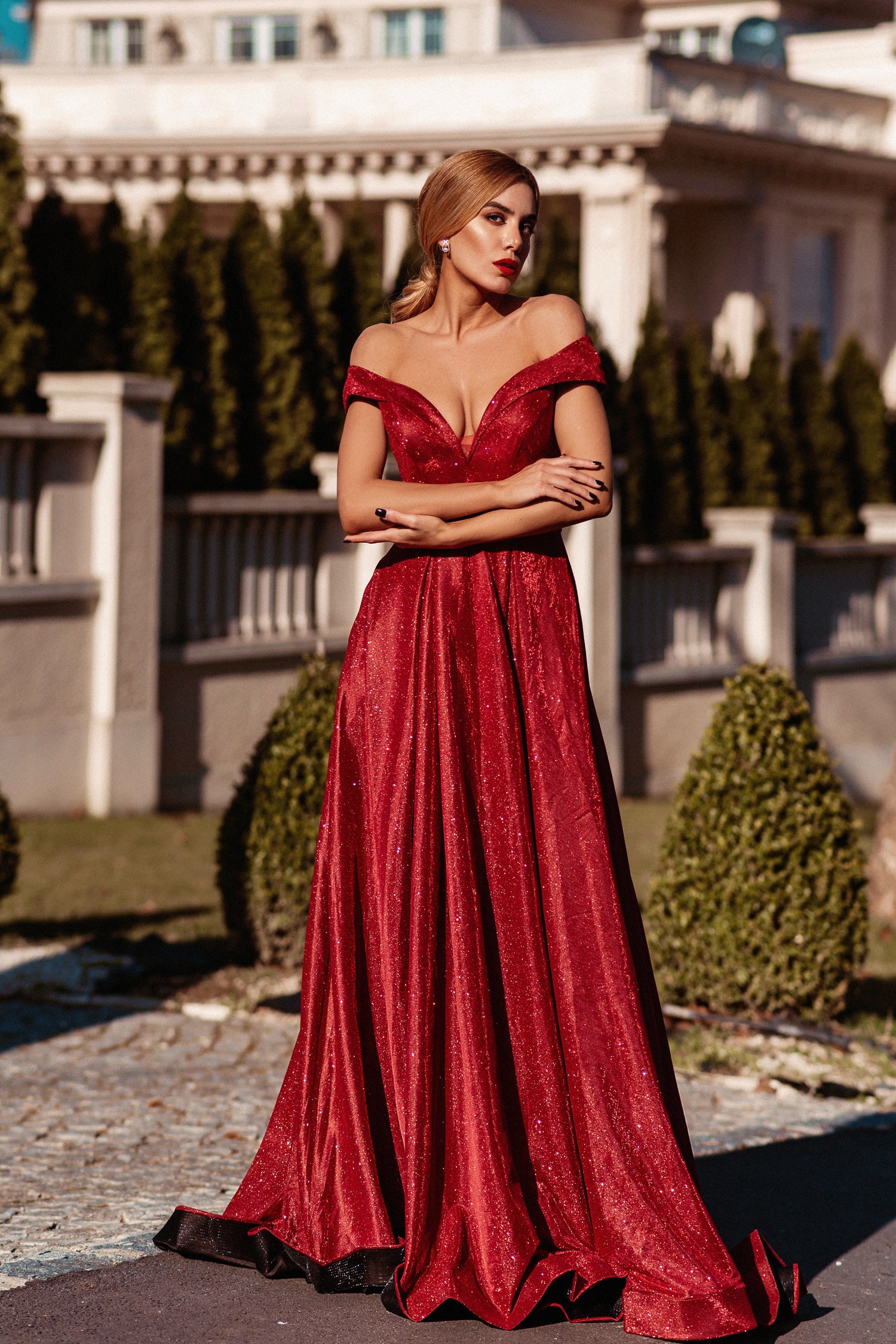 Off-the-Shoulder Floor-Length Sequin Formal A-Line Gown - Tina Holly TYTW028