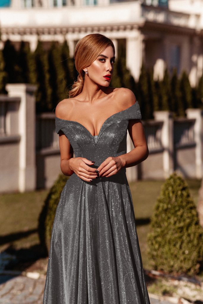 Off-the-Shoulder Floor-Length Sequin Formal A-Line Gown - Tina Holly TYTW028
