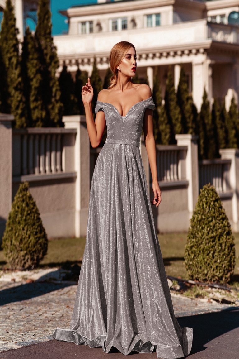 Off-the-Shoulder Floor-Length Sequin Formal A-Line Gown - Tina Holly TYTW028