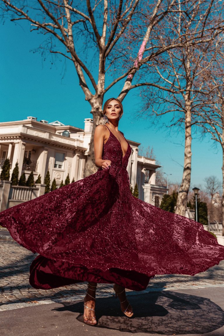 V-Neck Floor-Length Sequin Formal A-Line Gown Tina Holly TW030