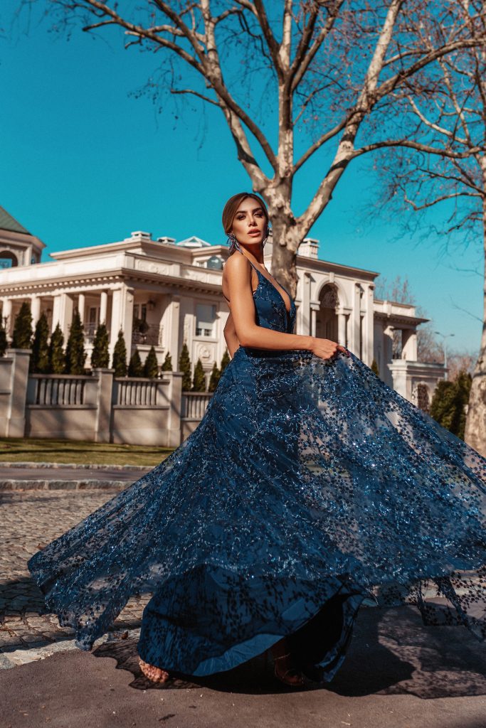 V-Neck Floor-Length Sequin Formal A-Line Gown Tina Holly TW030