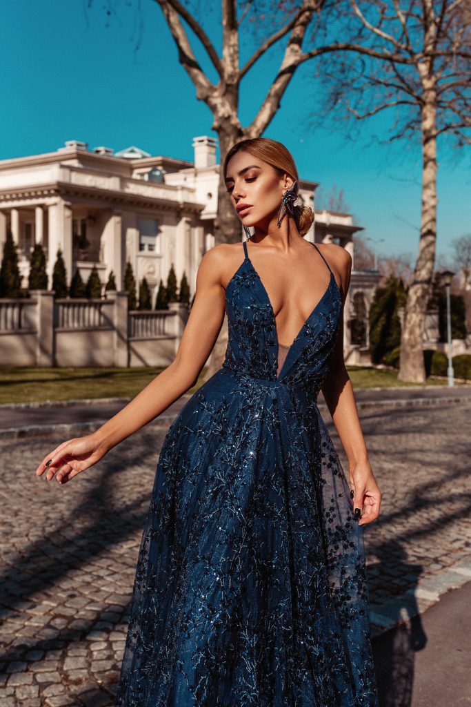 V-Neck Floor-Length Sequin Formal A-Line Gown Tina Holly TW030