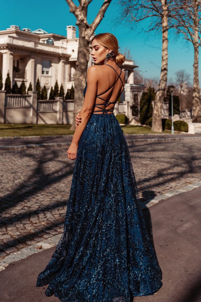 V-Neck Floor-Length Sequin Formal A-Line Gown Tina Holly TW030