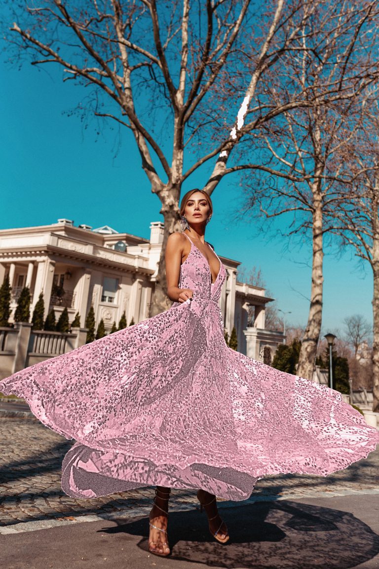 V-Neck Floor-Length Sequin Formal A-Line Gown Tina Holly TW030