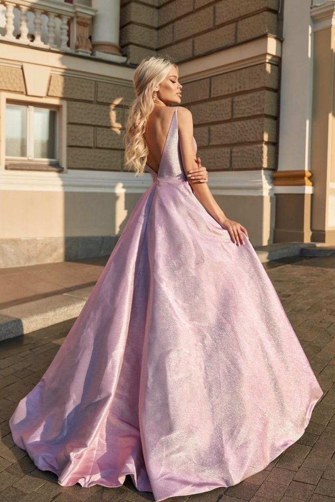V-Neck Floor-Length Satin Formal A-Line Gown Tina Holly TW070