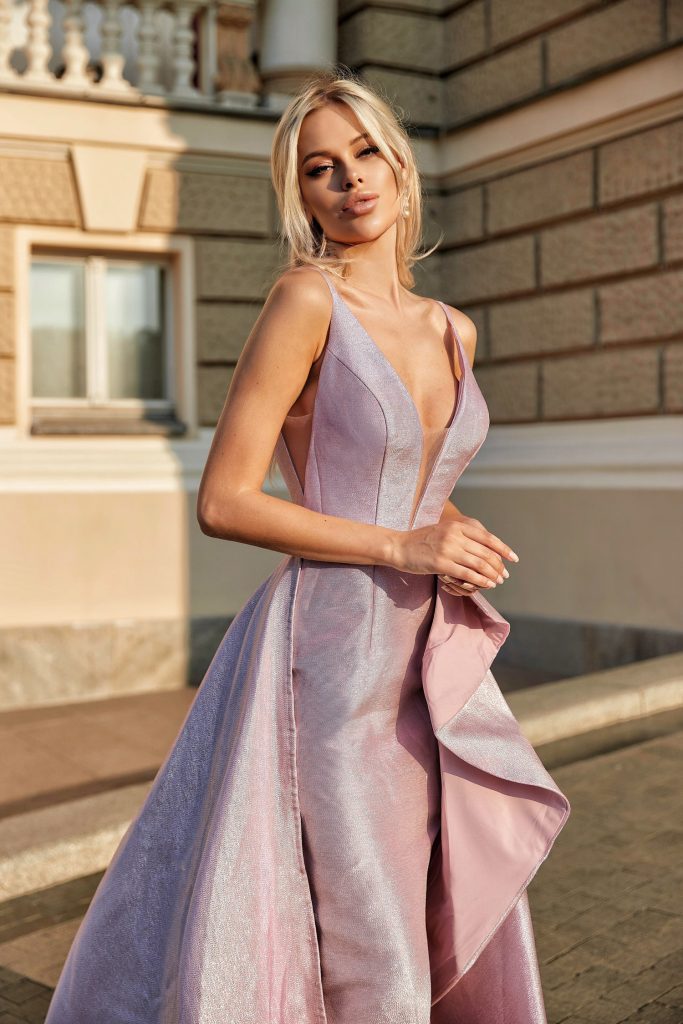 V-Neck Floor-Length Satin Formal A-Line Gown Tina Holly TW070