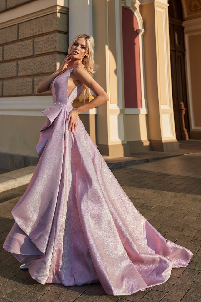 V-Neck Floor-Length Satin Formal A-Line Gown Tina Holly TW070