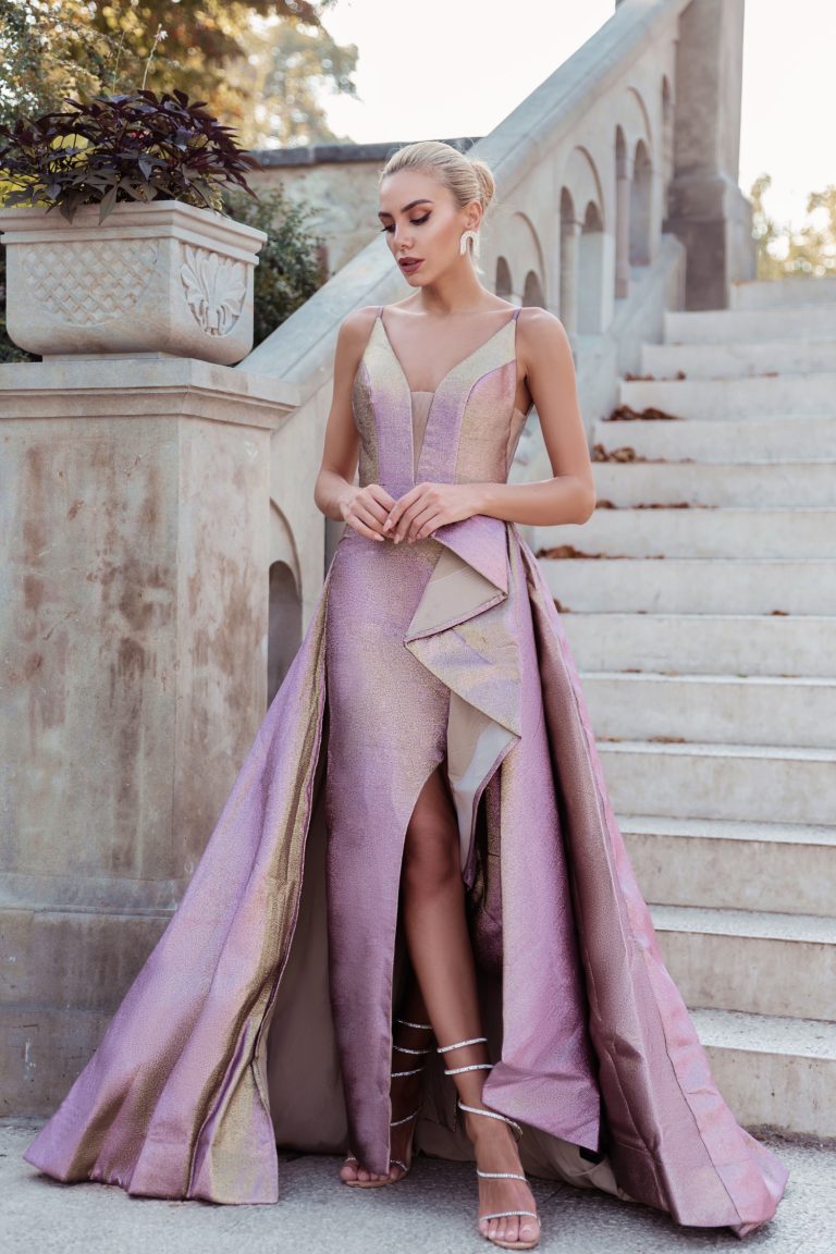 V-Neck Floor-Length Satin Formal A-Line Gown Tina Holly TW070