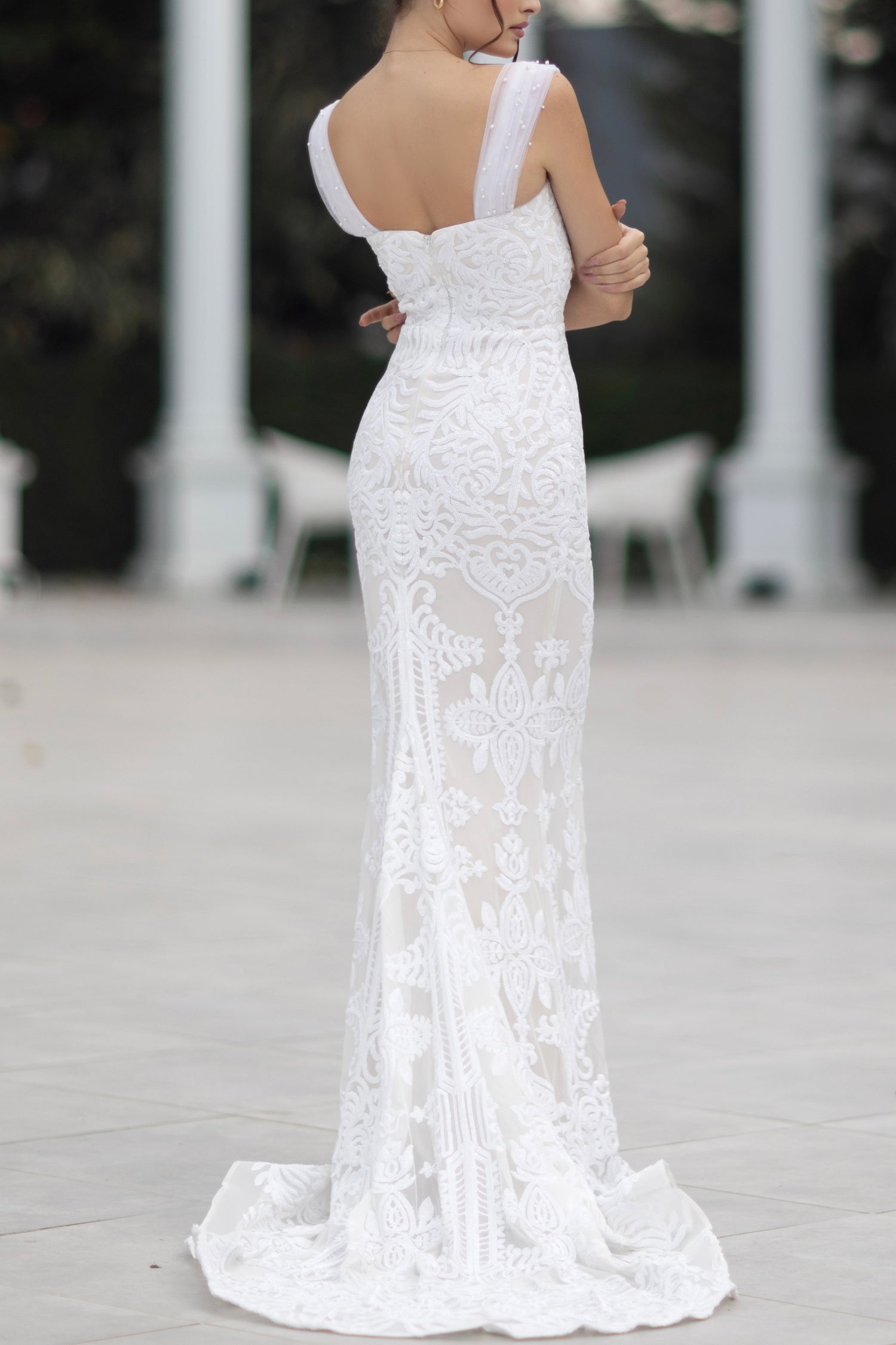 Wedding Mermaid Spaghetti Strap Flowy Evening Sequin Gown TW103 by Tina Holly White/Ivory / 26
