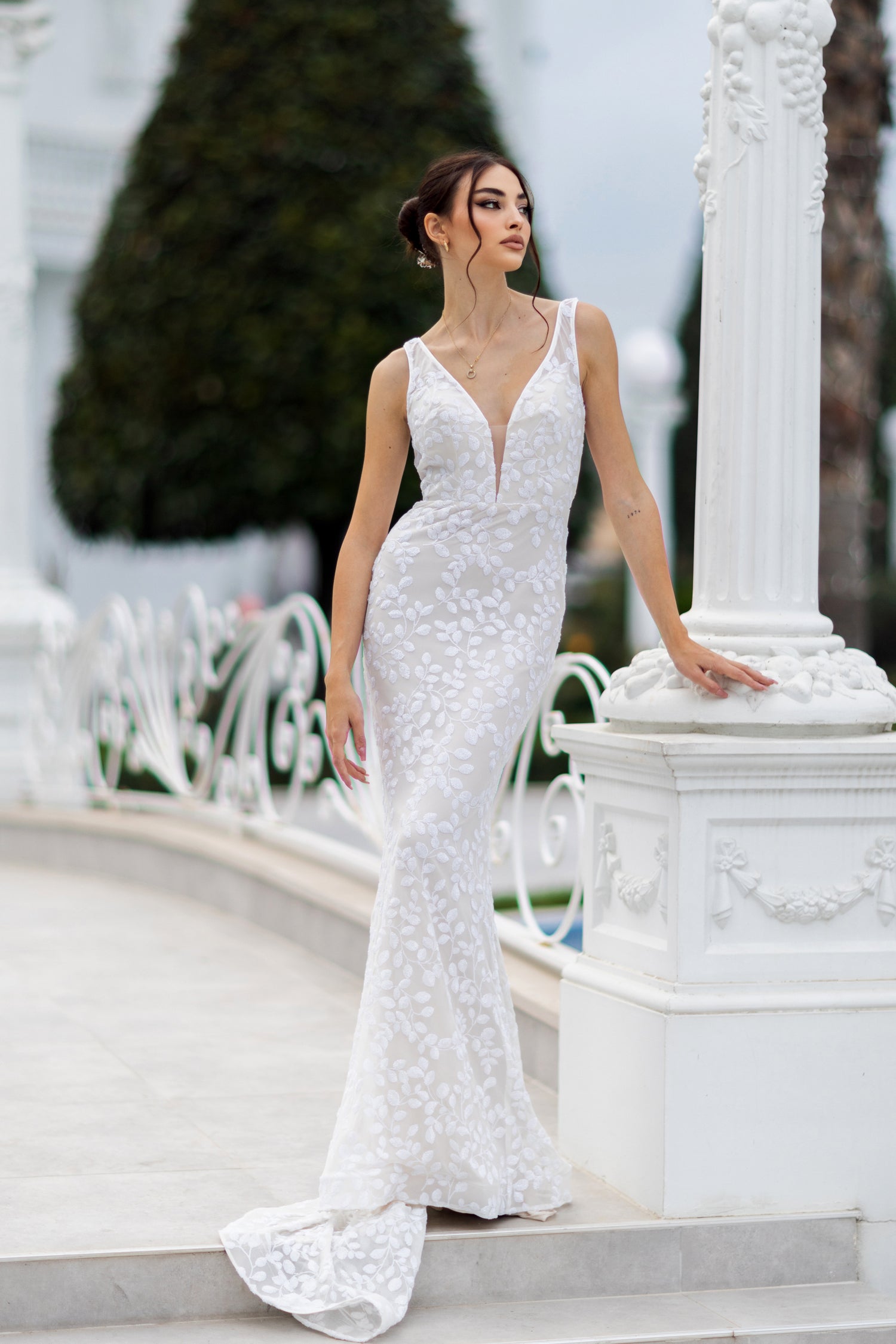 Tina Holly TW108 Long Fitted Bridal Gown Sequin Mermaid Wedding Dress - White/Ivory / 16