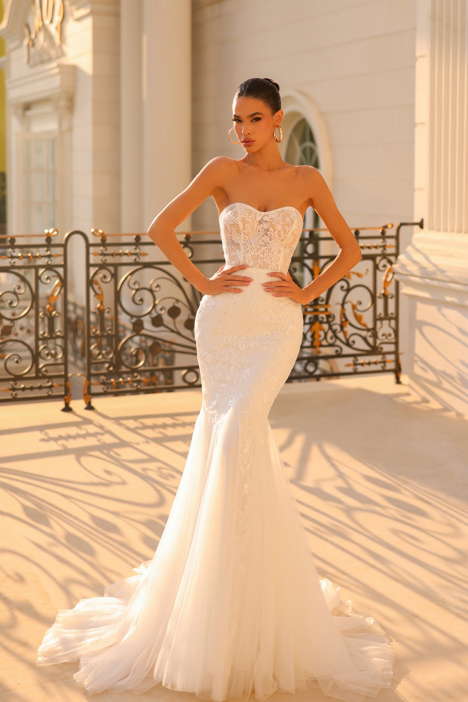 Wedding Dresses Sequin Floral Motif Long Wedding Dress Off White