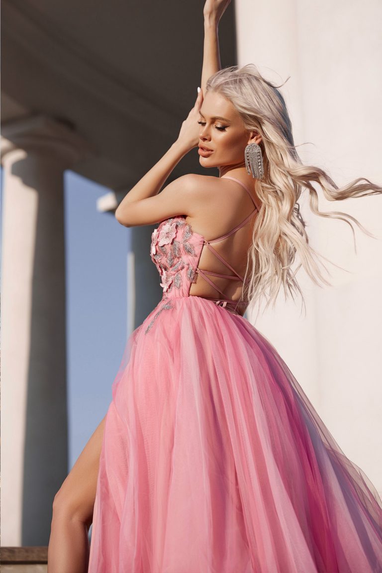 V-Neck Floor-Length Tulle Prom A-Line Gown - Tina Holly TW322 