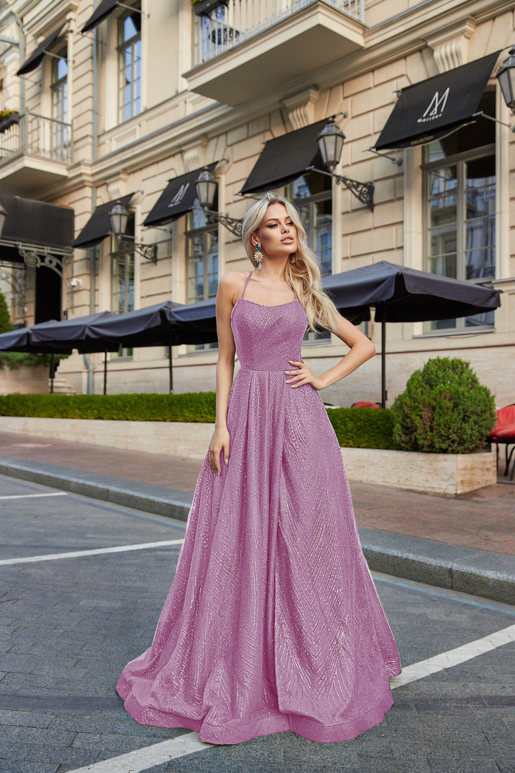 open lace back dress Prom Ball A-Line Spaghetti Strap Corset Back Fabric Gown TW325 by Tina Holly Wisteria / 24