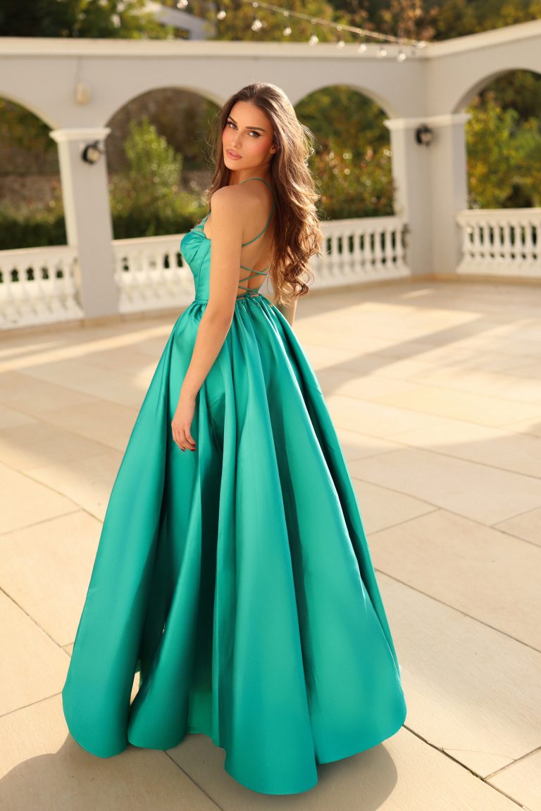 Teal Sweetheart Floor-Length Mikado Prom Gown with Front Slit and Lace-Up Back Formal Dress Tina Holly TW608