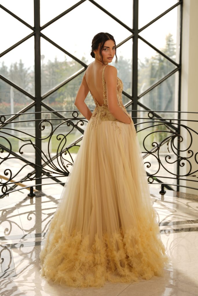 Prom Dresses Long Formal Corset Beaded Prom Dress Champagne Gold