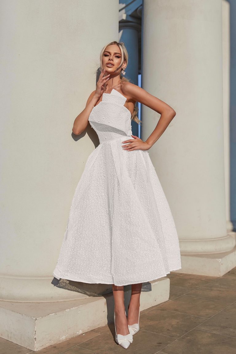 One-Shoulder Tea-Length Tulle Formal A-Line Dress - Tina Holly TYTW620