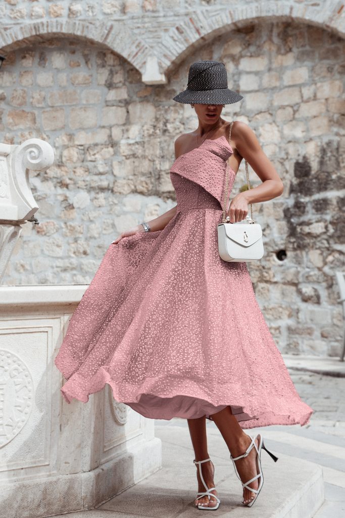 One-Shoulder Tea-Length Tulle Formal A-Line Dress - Tina Holly TYTW620