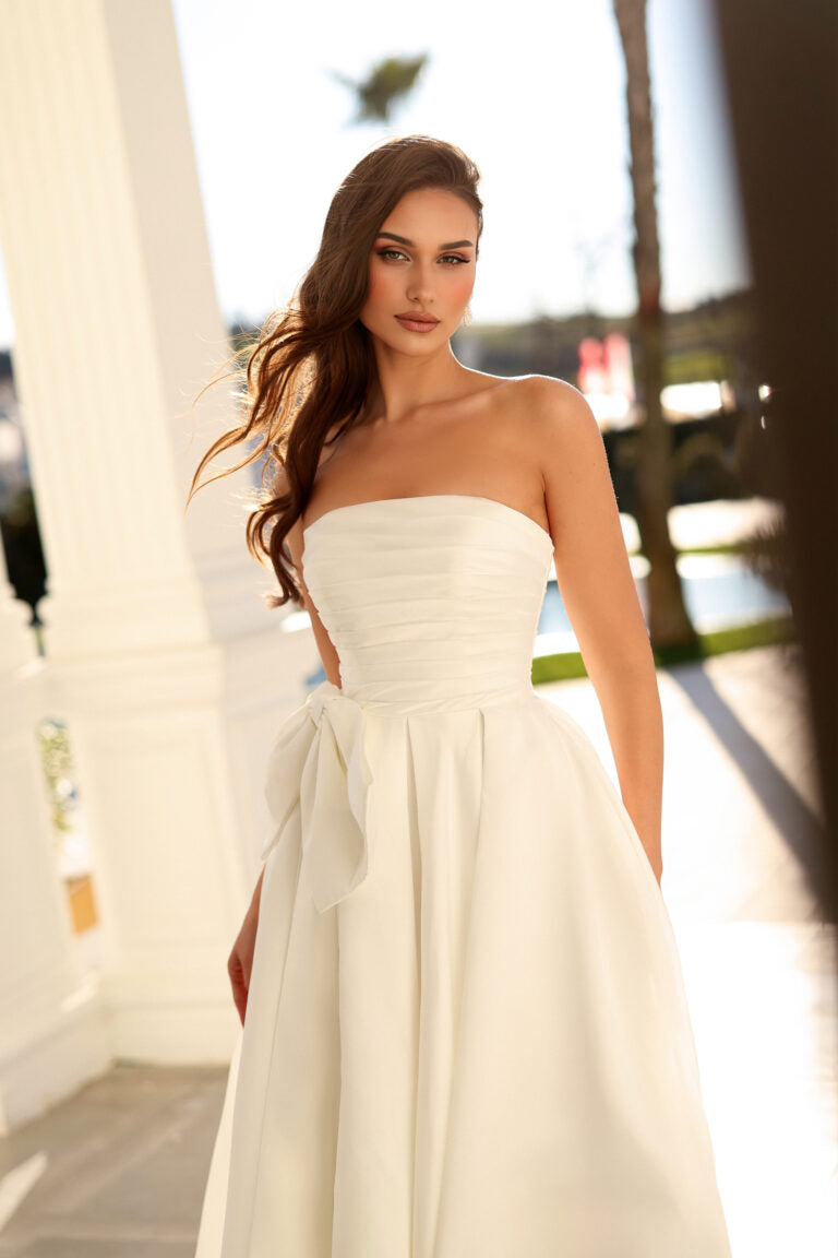 Strapless Straight Neck Floor-Length Satin Wedding Ball Gown Tina Holly TW621