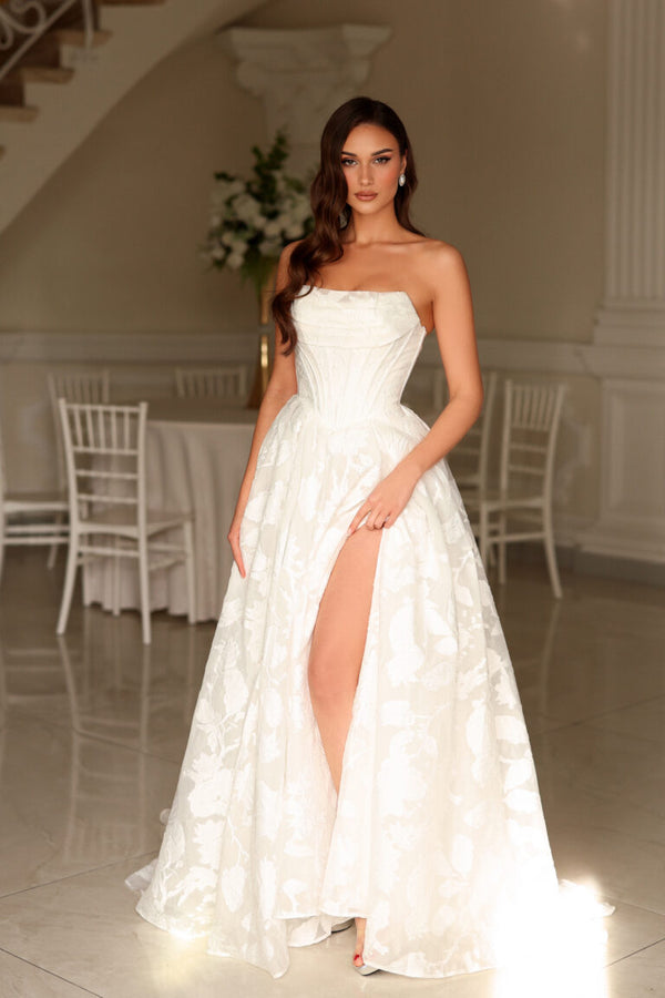 Strapless Straight Neck Floor-Length Lace Wedding Dress A-Line Tina Holly TW623