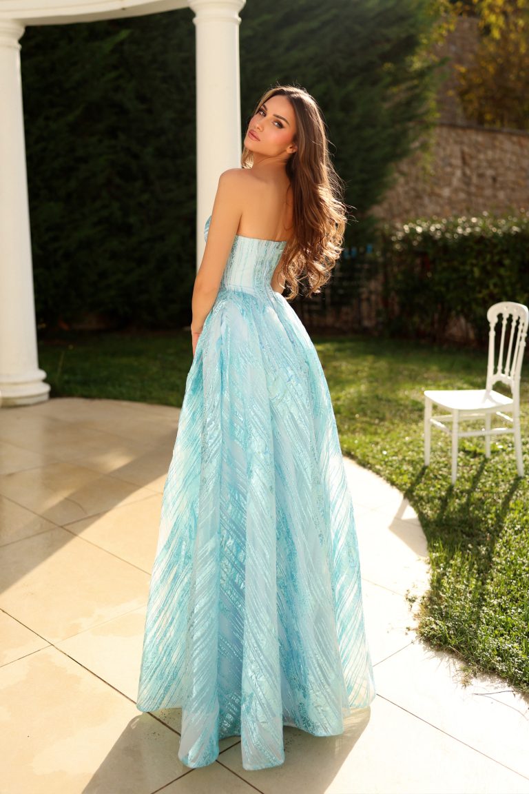 Strapless Floor-Length Glitter Tulle Formal Ball Gown Tina Holly TZ601