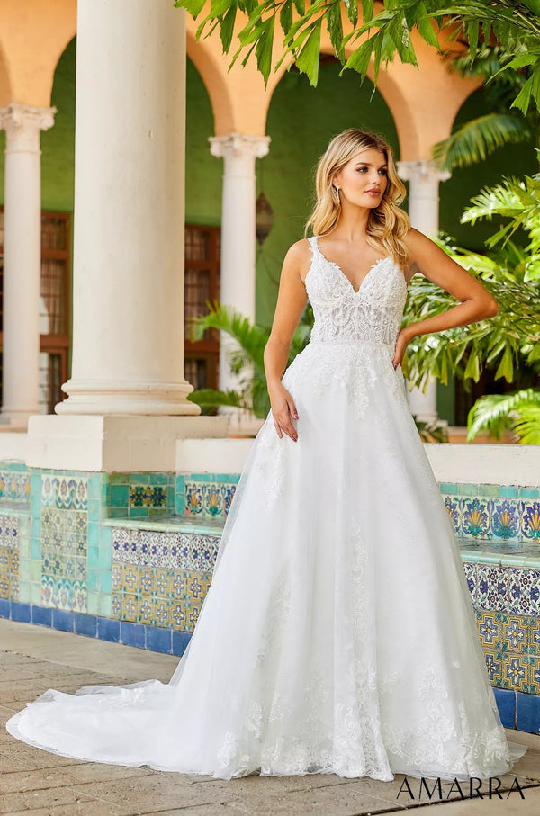 Lace Applique Long A Line Bridal Wedding Dress Amarra 7035