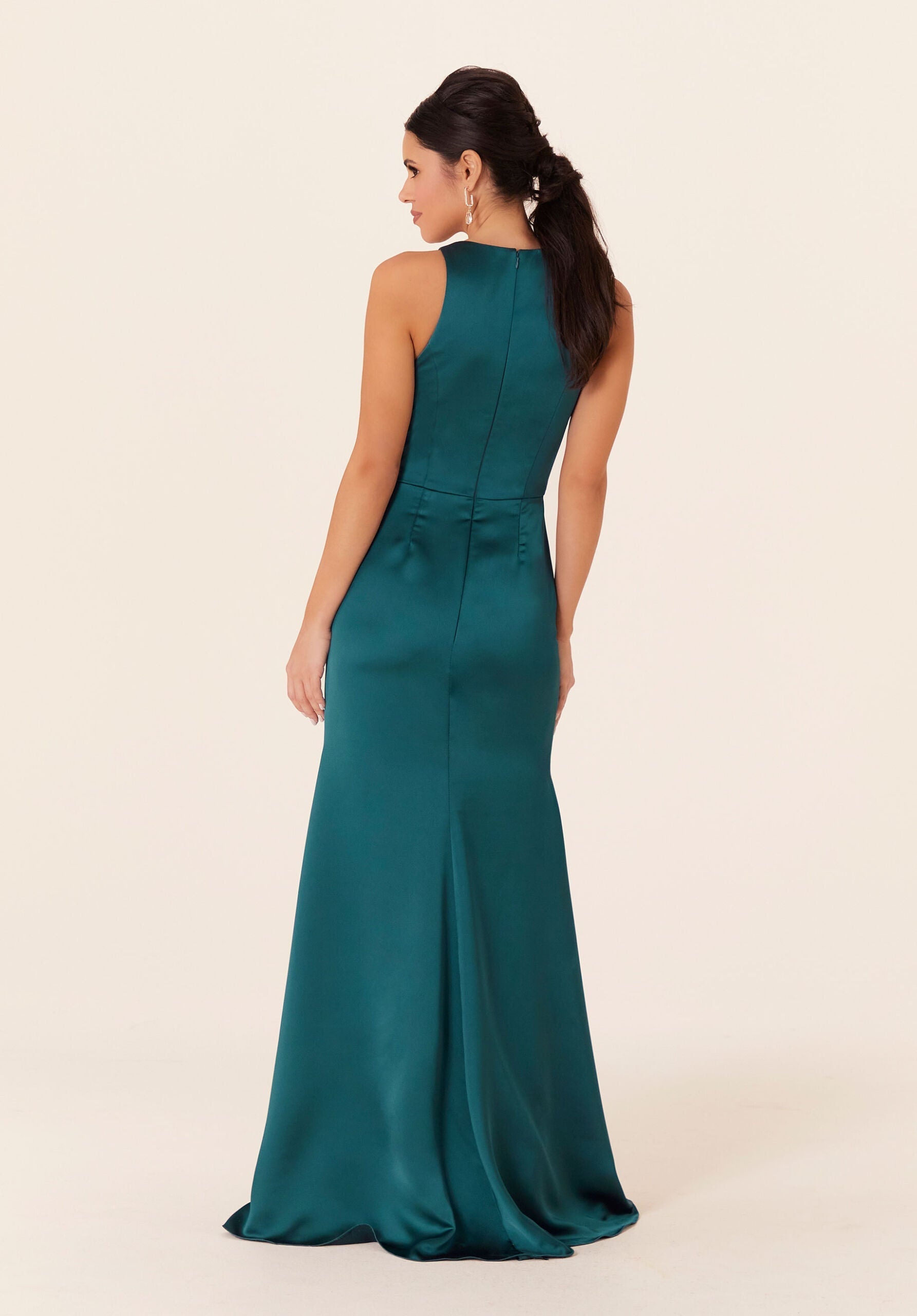 Formal Dresses Long Formal Ruffle Slit Dress Teal-Satin-21831-Ruffle