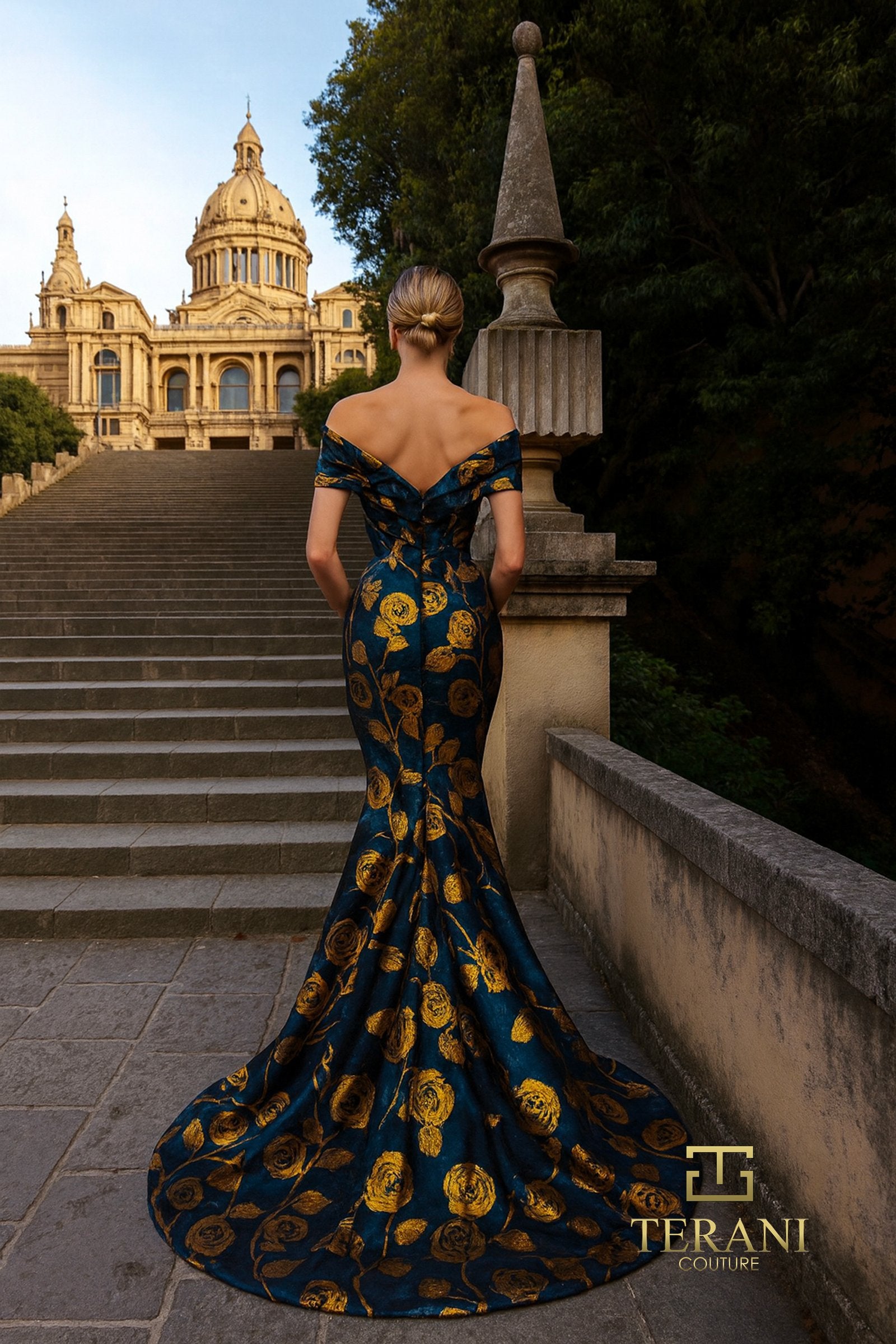 Prom Dresses Mermaid Evening Long Formal Prom Dress Teal Gold-Jacquard-261E6273-Fitted