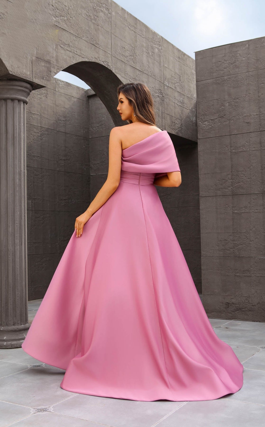 Formal Dresses Pleated Long Formal Beaded Evening Dress Rose