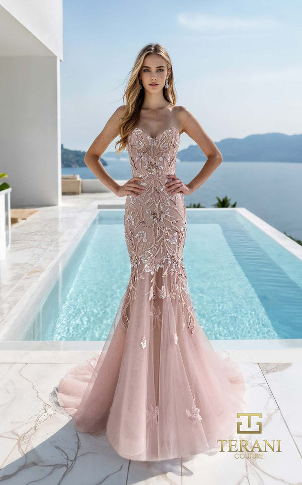 Terani Couture 261P6560 Mermaid Long Formal Beaded Floral Applique Prom Dress