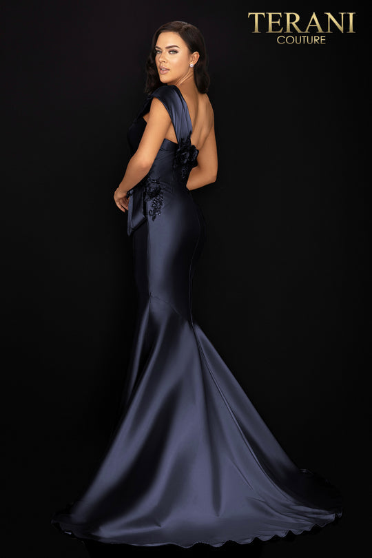 Terani Couture One Shoulder Long Formal Gown 2011M2160 - The Dress Outlet Navy