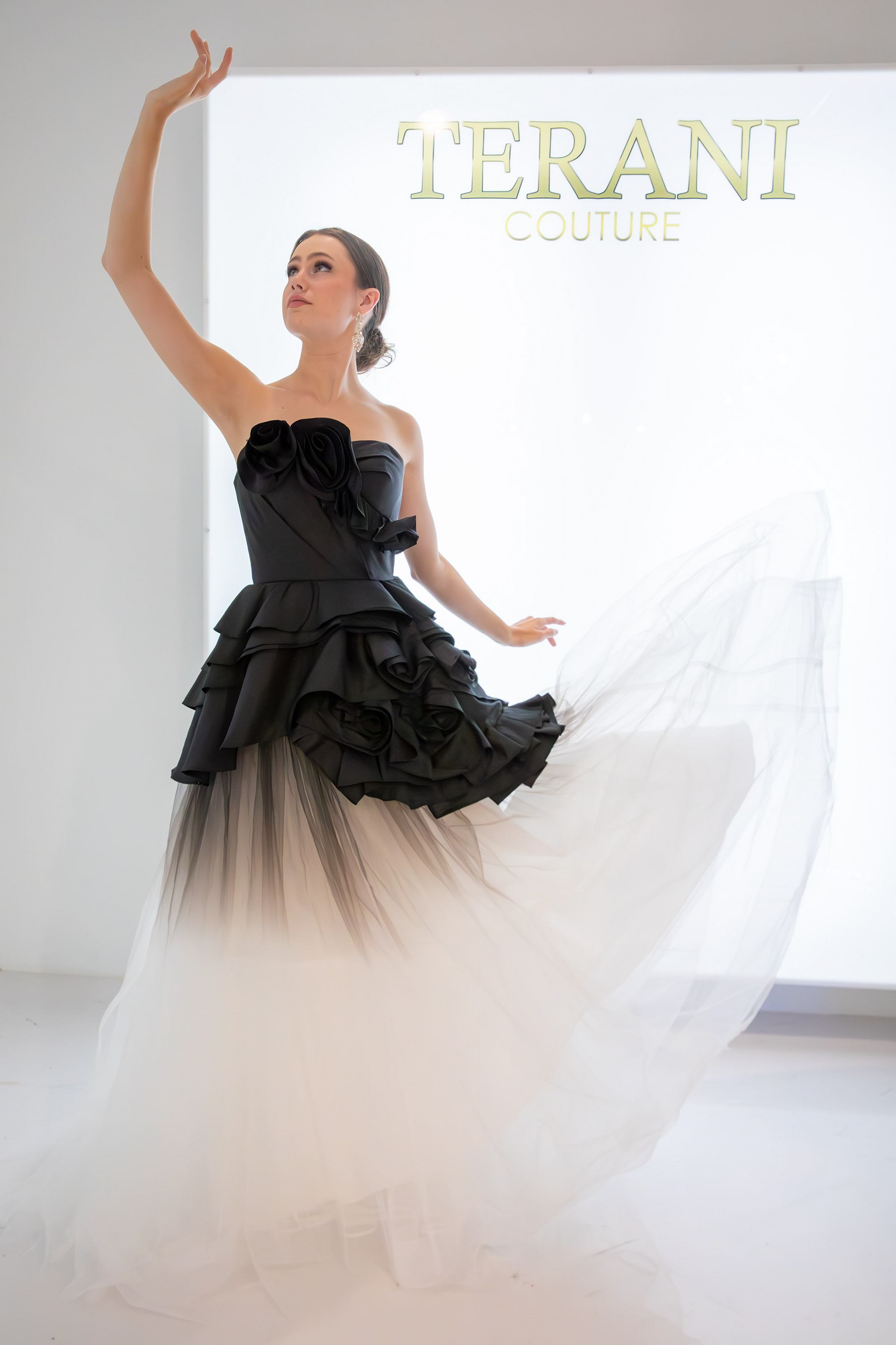 Terani Couture 251P4270 Long Formal Ball Gown Prom Dress - Black Ivory / 4