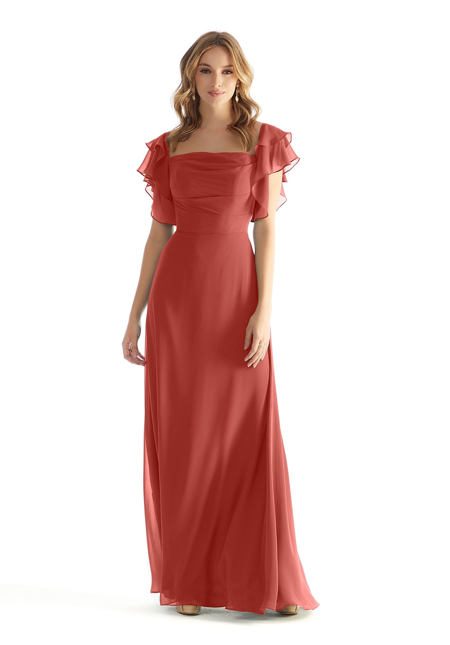 Formal Dresses Ruffle Formal Long Dress Terra Cotta-Chiffon-31227-Ruffle