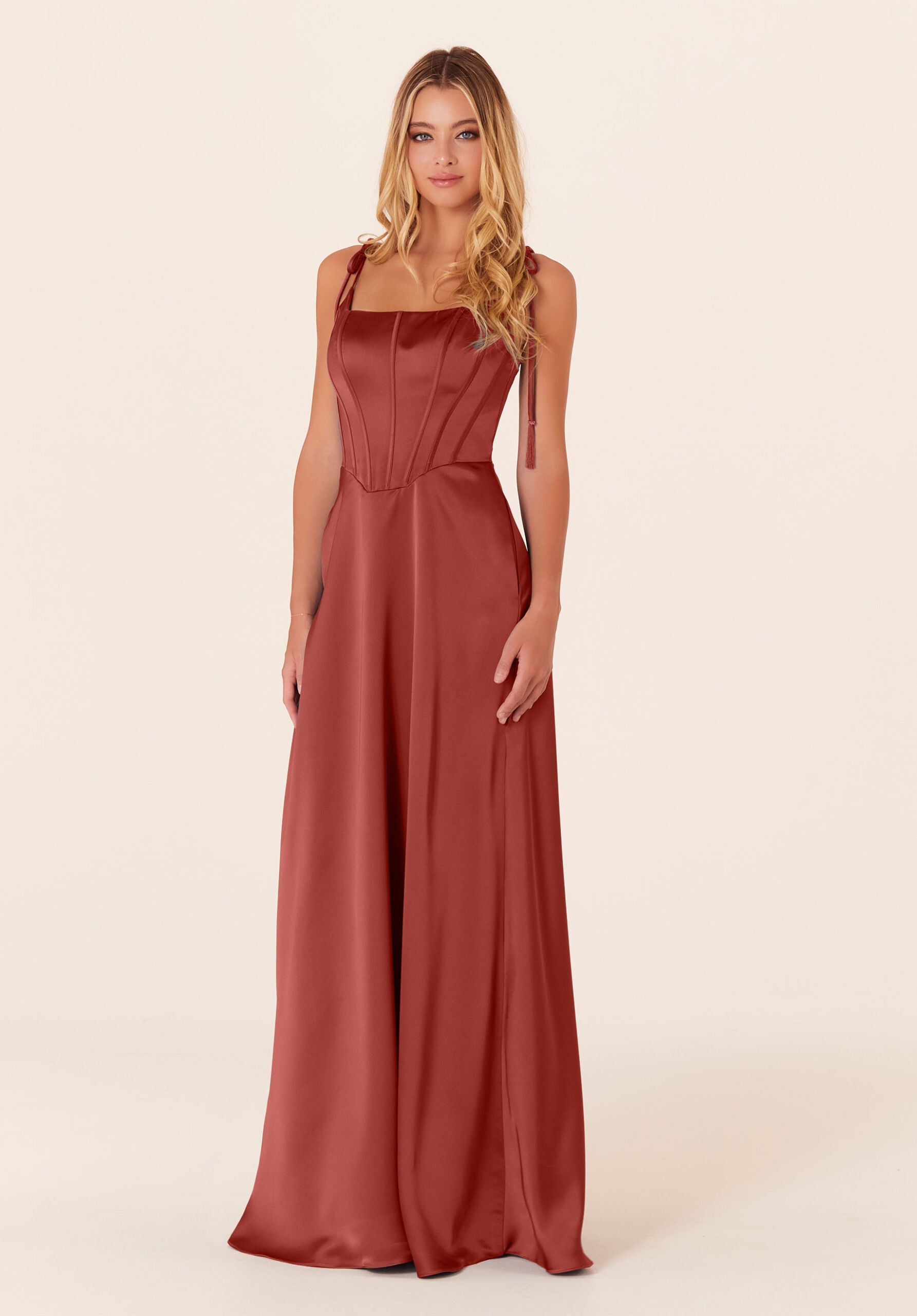 Formal Dresses A Line Corset Long Formal Dress Terra Cotta-Satin-21822-Corset