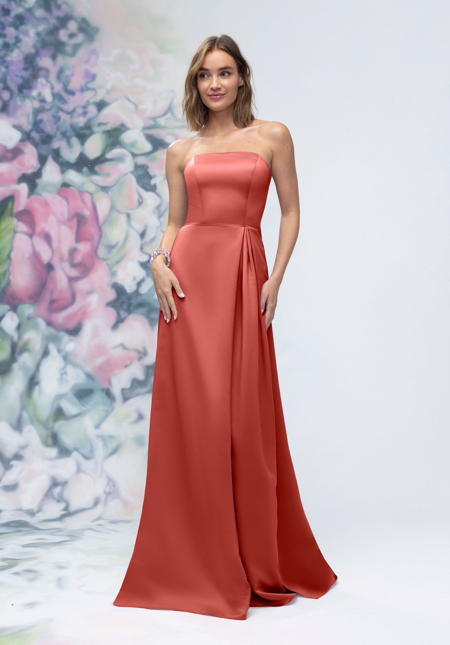 Formal Dresses Formal Long Evening Gown Terra Cotta-Satin-3030014-Pleated