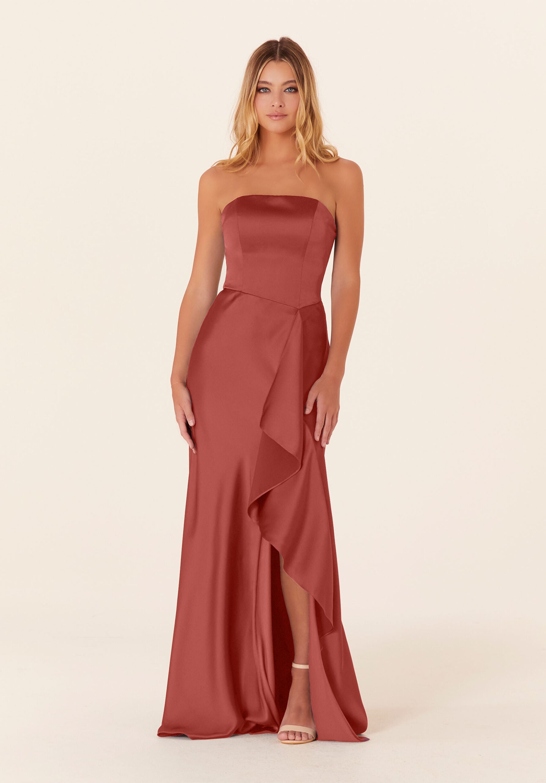 Formal Dresses Ruffle A Line Long Formal Dress Terracotta-Satin-21834-Ruffle