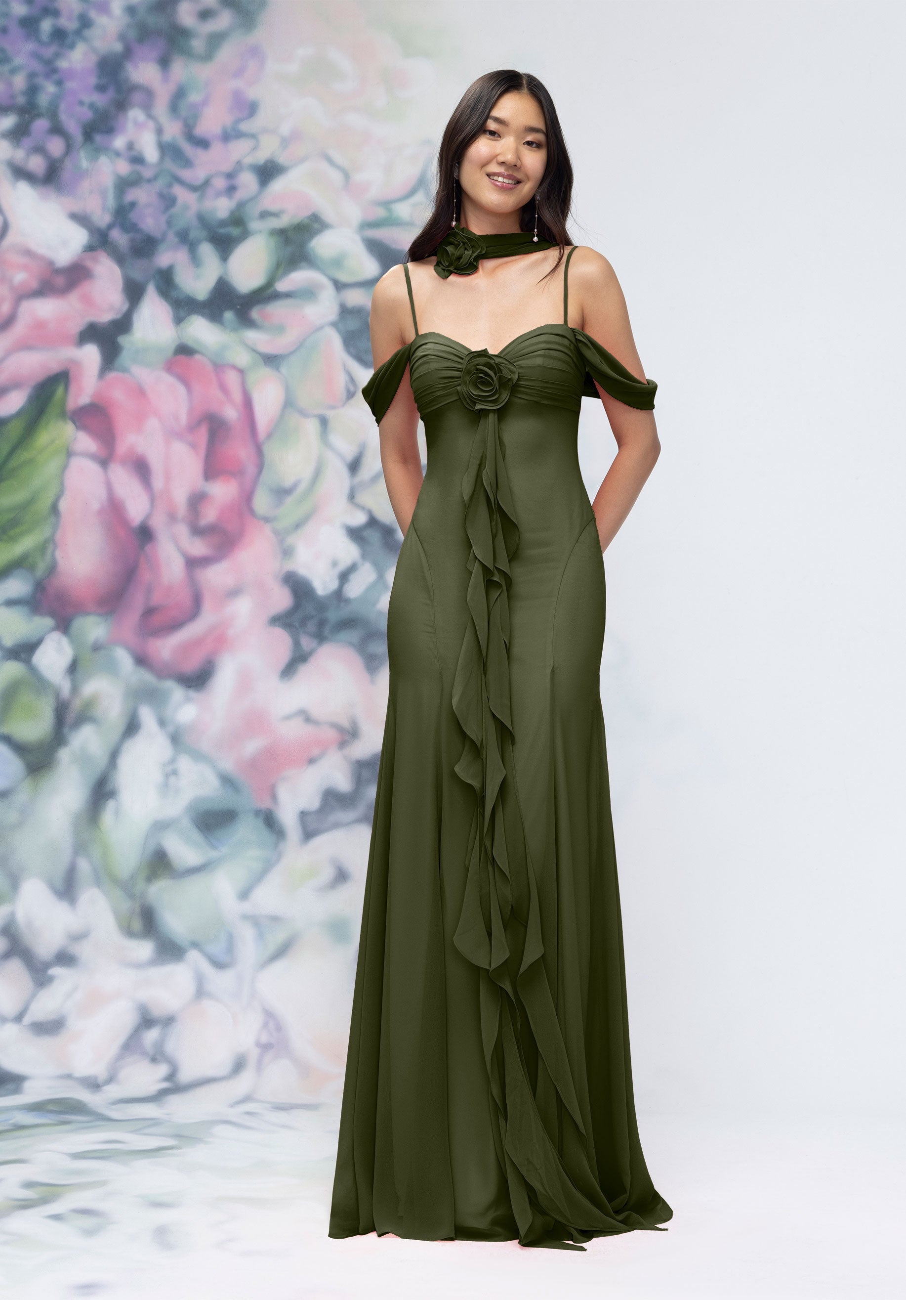 MGNY Madeline Gardner New York 3030000 Floral Formal Long Ruffle Evening Dress